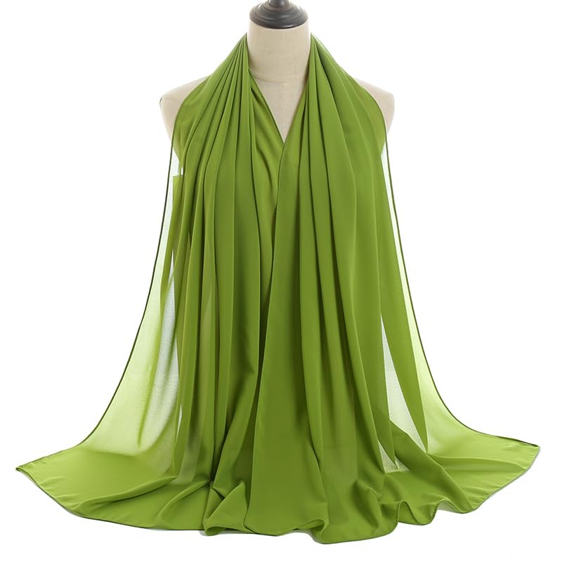 LMVERNA Solid Color Bubble Chiffon Scarf for Women Fashion Soft Hijab Long Scarfs Wrap Scarves - color: Green