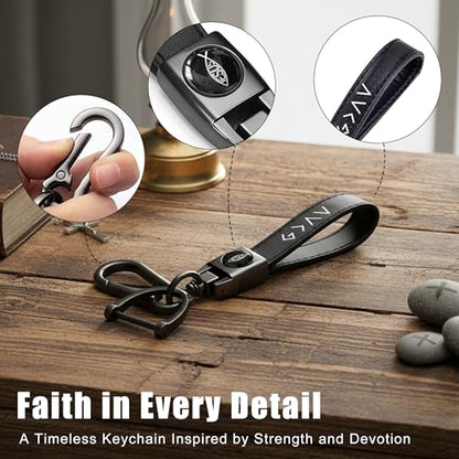 Christian Keychain for Men, God-Inspired Alloy Leather Jesus Fish Keychain