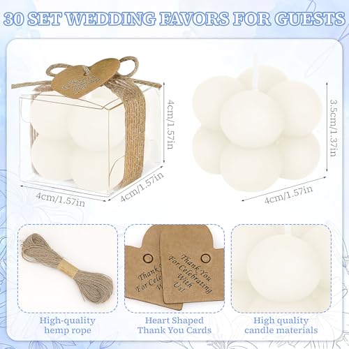 30 Sets Mini Bubble Candles Wedding Favors for Guests, 1.57" Soy Wax Candle - color: Ivory