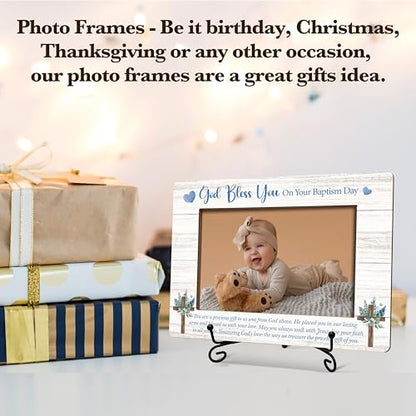 Gihyan Baptism Picture Frame, God Bless You Wooden Photo Frame, Blessing Gifts For Son From Mom Dad, Baby Boy Baptism Gifts From Godfather Godmother, Christian Frame With Stand-60 - color: Boy