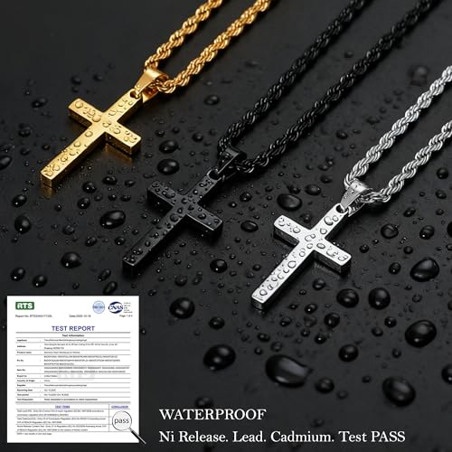 Cross Necklace for Boys Mens Stainless Steel Twisted Rope Chain Cross Pendant Rustproof Necklace for Teen Boy Mens Christian First Communion Confirmation Gifts for Boys - color: Black