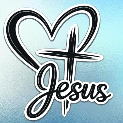 Jesus Cross Heart Vinyl Decal, Christian Faith Sticker, Religious Love Design Waterproof Vinyl Decal for Car Window, Truck, Laptop, Wall, Church Gift (11in) - size: 11in