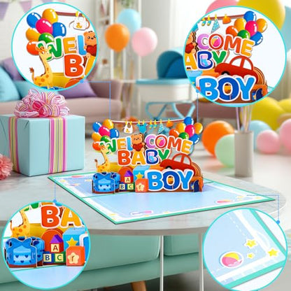 GREETING ART New Baby Boy Card, Baby Shower Pop Up Card for Boy - color: Baby Boy