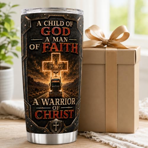 Personalized Christian Gifts For Men - A Child Of God Man Of Faith Warrior Christ Tumbler V2 - Faith Religious Bible For Dad, Husband, Grandpa on Fathers Day, Christmas, Birthday - color: CH-VAR-02