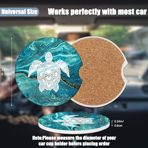 Cup Holders Car Coasters - Sea Turtle Marble Absorbent Ceramic Coaster, Drink Cup Holder Coasters, Auto Accessories for Women & Men, Pack of 2 - color: Sea Turtle