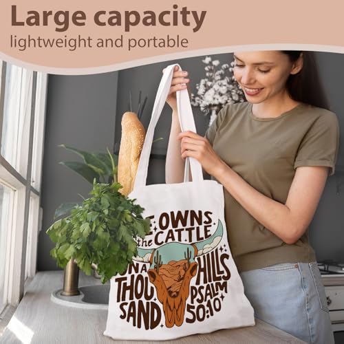 kunlisa Christian Tote Bag for Women, Christian Gifts for Women Faith Canvas Tote Bag - color: Cowboy Retro Skeleton Bible