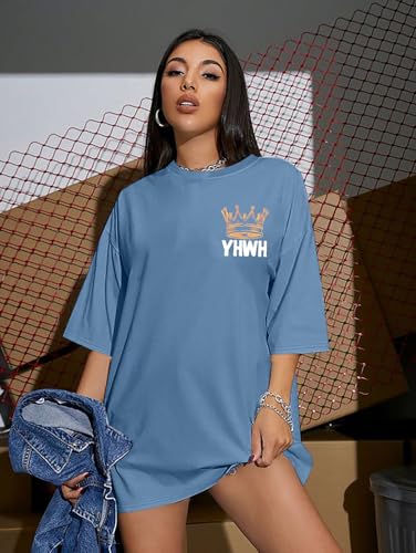 Christian Faith Shirts for Women Jesus Shirt YHWH Inspirational Bible Verse T-Shirt Religious Oversized Graphic Tee - color: Blue, size: X-Large