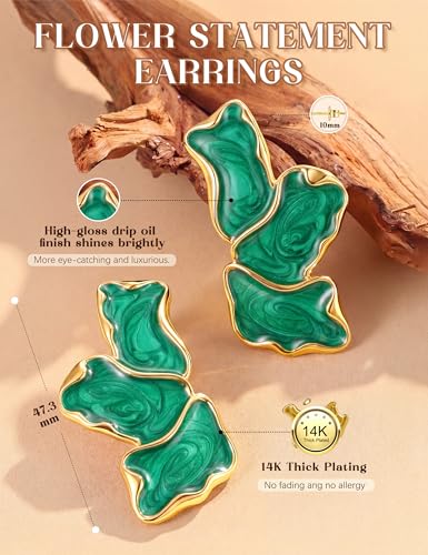 S925 Sterling Silver Flower Statement Earrings For Women Trendy - color: emerald