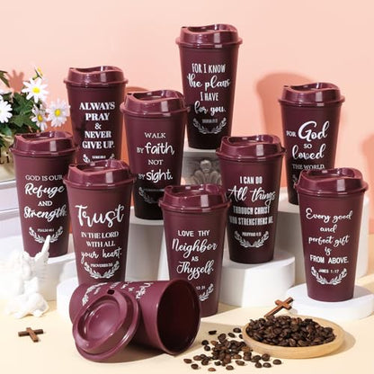 Skylety 20 Pack Christian Gifts Bulk 16oz Bible Verse Tumbler with Lids - color: Burgundy