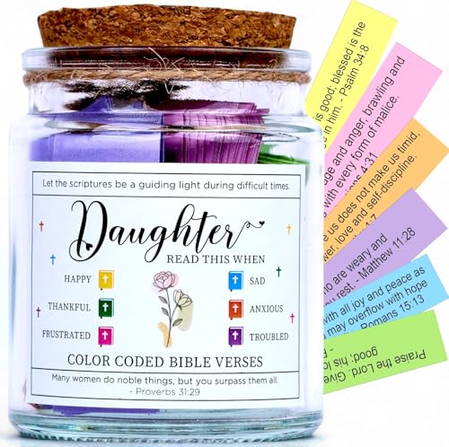 Bible Verse Jar for Daughter, Daughter Birthday Gifts, 92 Color-Coded Notes - color: Bible For Daughter