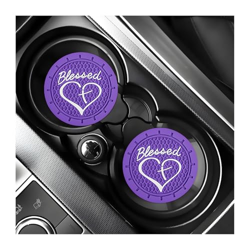 KVAEY 2 PCS Car Cup Holder Coasters, 2.76 Inch Anti Slip Vehicle Drink Mats with Cute Blessed Cross and Heart, Shockproof, Universal Car Accessories (Purple, 2 PCS) - color: Purple, size: 2 PCS