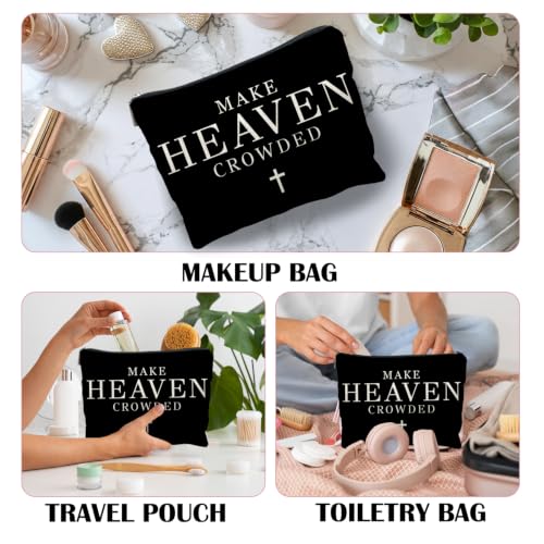 Inspirational Christian Makeup Bag, Christian Gifts for Women Men, Make Heaven Crowded Religious Bible Verse Cosmetic Bag Canvas Toiletry Zipper Pouch for Women - color: MAKE HEAVEN CROWDED