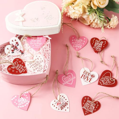 AceOrbit 60 Pcs Acrylic Christian Valentine's Day Tree Ornaments, Double Sided Print, Heart & Cross Hanging Designs with Ropes Faith Based Love Tokens for Couples, Church Gifts, Wedding Favors