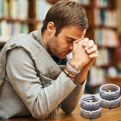 Soaoo 24/60 Pcs Jesus Bracelets Cross Silicone Bracelet Braided Stackable Rubber Wristband Silicone Jewelry Gift for Women Men - color: Grey, size: Cross