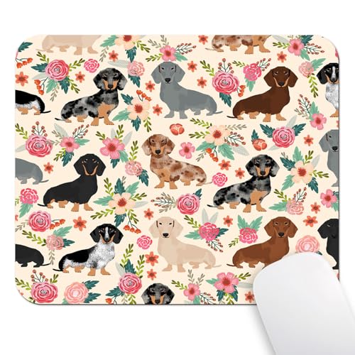 Dachshund Floral Seamless Design Mouse Pad, Sausage Dog Wiener Desk Mat - color: Sausage Dog