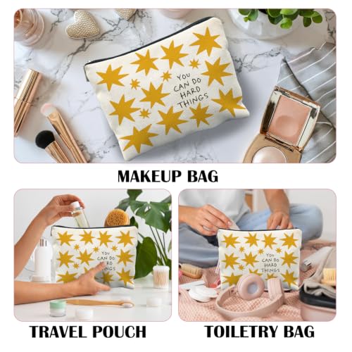 You Can Do Hard Things Inspirational Makeup Bag, Encouragement Affirmation Gifts for Women, Boho Star Cosmetic Bag Canvas Toiletry Zipper Pouch for Women - color: you can do hard things