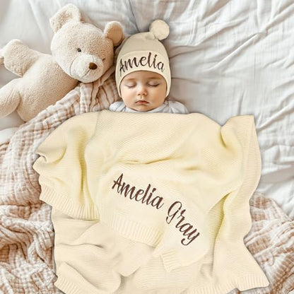 Personalized Baby Blanket with Name, GOTS Organic Custom Baby Blanket