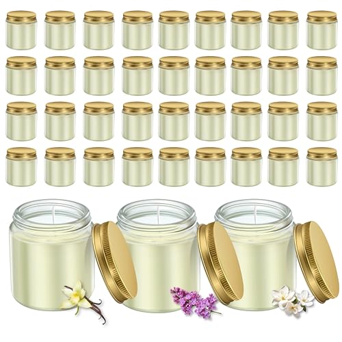 ACITHGL 36 Pcs 4oz Mini Mason Jar Candles Small Scented Candles Bulk Aromatherapy Ideal Souvenir Favors for Wedding Birthday Party (Vanilla, Lilac, Gardenia, Gold) - color: Gold, style: Vanilla, Lilac, Gardenia