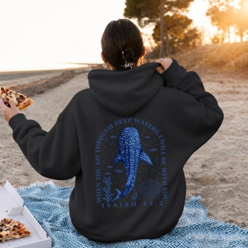 BeWithYou Christian Whale Shark Hoodies for Women Jesus Faith Sweatshirts God Religious Hoodie Bible Verse Graphic Pullover - color: Black, size: Medium