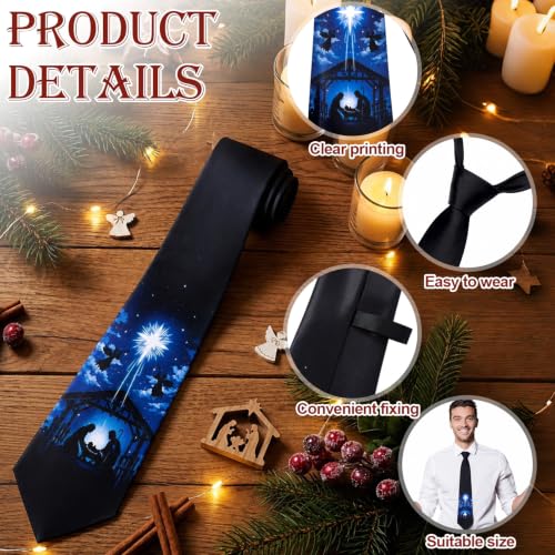 Christmas Nativity Ties Religious Necktie for Men Manger Scene Tie Religious Necktie for Celebrations - color: Blue, style: Nativity Scene