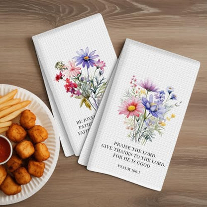 Bible Verse Christian Kitchen Towels Set of 2, Floral Decorative Dish Hand Tea Towels for Kitchen Bathroom Home Decor Inspirational Religious Scripture Christian Gifts for Women