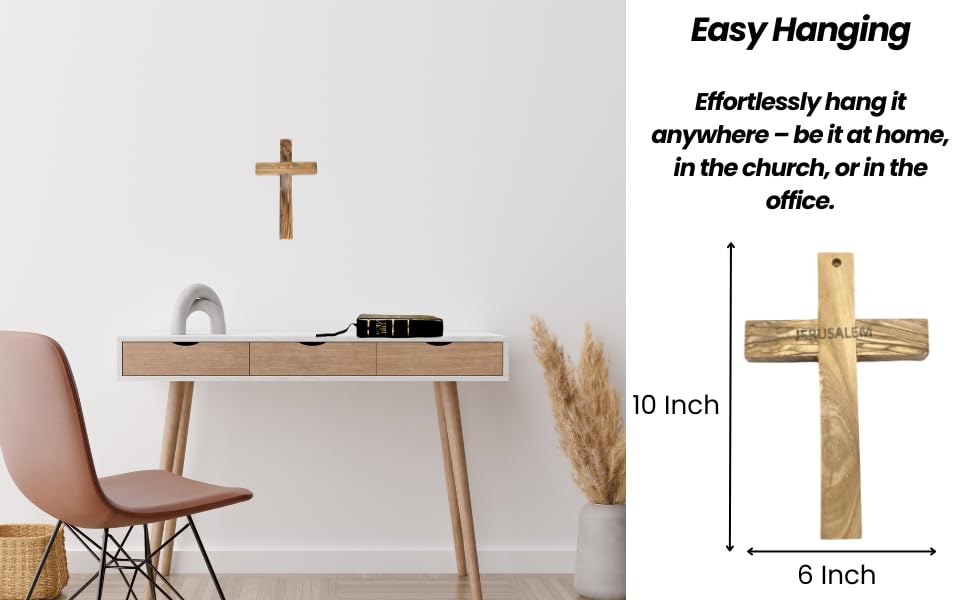 iHoly Land Crafts Olive Wood Wall Cross, Handmade in Bethlehem, 10x6in - size: 10"L x 6"W