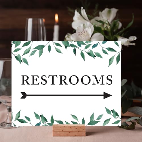 Andaz Press Wedding Party Directional Signs, Natural Greenery Green Leaves, 8.5x11-inch, Double-Sided, Restrooms with Big Arrow, 1-Pack - color: Arrow Restroom
