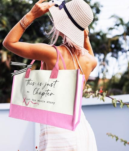 Aesthetic Canvas Tote Bag for Women Girls, Large Tote Bag for Friends Colleagues Leader Manager, 17 x 11.8 x 7 inches - color: Breast Cancer