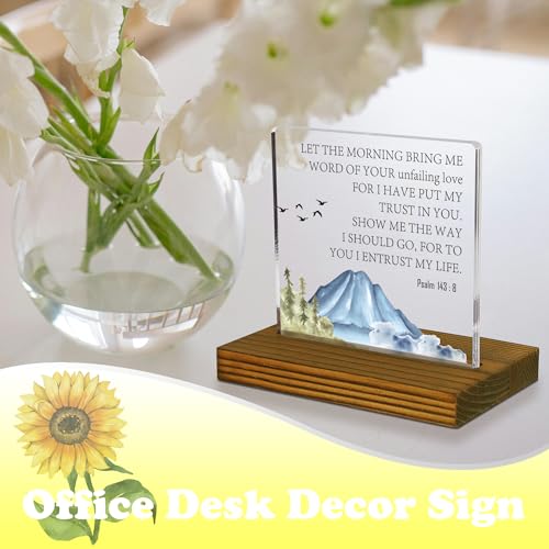 Psalm 143:8 Sign, Let The Morning Bring Me Word Of Your Unfailing Love, Bible Verse Sign, Christian Quote Plaque Scripture, Acrylic Desk Decor Sign with Wood Stand - FSA080 - style: Psalm 143:8