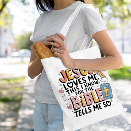 VICBOU Bible Verse Canvas Tote Bag Religious Christian Gifts for Women Men Faith Canvas Tote Reusable Grocery Bag - color: Jesusbible