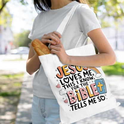 VICBOU Bible Verse Canvas Tote Bag Religious Christian Gifts for Women Men Faith Canvas Tote Reusable Grocery Bag - color: Jesusbible