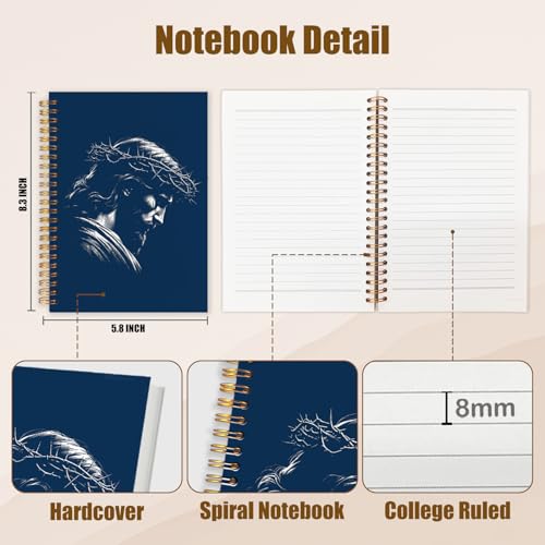 WUCHJ Dark Blue Crown of Thorns Jesus Christian Notebook, Religious Jesus Journal, Religious Prayer Spiral Notebook Journal for Note Taking, Christian Faith Based Gifts for Women Men, 5.5x8.3 Inch - color: dark blue Jesus with crown of thorns