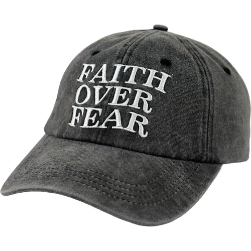 Faith Over Fear Hats for Men Women, Embroidered Adjustable Cotton Christian Jesus Religious Baseball Cap