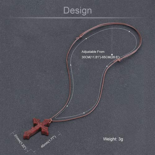 COTTVOTT Wood Orthodox Cross Pendant Necklace Christian Crucifix Necklace Prayer Jesus for Women Men - style: E-Red Color