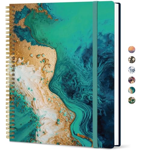 Taja Large Spiral Lined Journal for Women and Men, Notebook for Work - color: O-Emerald Shores