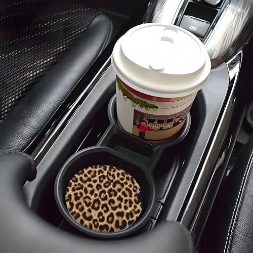 Leopard Print Car Cup Holder Coasters 2 Pack 2.63" for Women - color: Brown