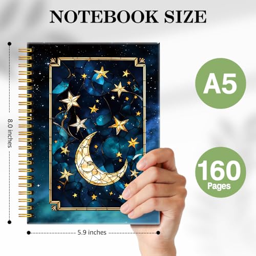 ERHACHAIJIA Stained Glass Moon & Stars Spiral Notebook for Astronomy Lover - color: Starry Sky Blue-yellow