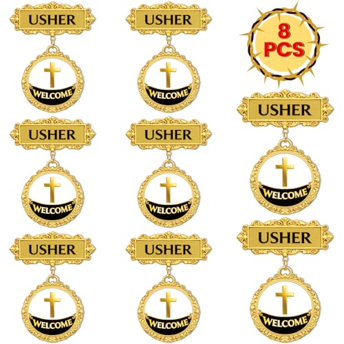 8 Packs Church Usher Badges Gold Greeter Welcome Pins