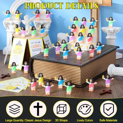 CroBlissful 100 Sets Mini Jesus Figurines Glow in Dark, Hold up the Cross - style: Hold up the Cross