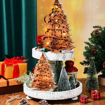 Honoson 2 Pieces Christmas Nativity Scene Wooden Tree Table Decoration