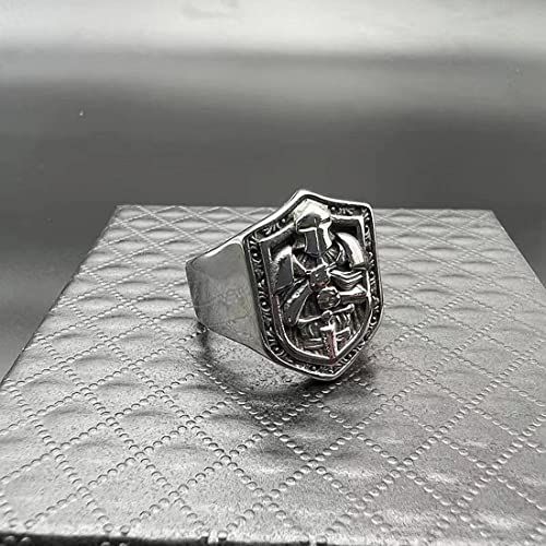 Knights Cross Sword Armor Shield Templar Rings for men Biker 316 Stainless Steel Rings Paladin Worrior Hunter style Iced Out Jewelry Punk Ring Hip Hop Heavy Metal mens fashion rings - size: 9