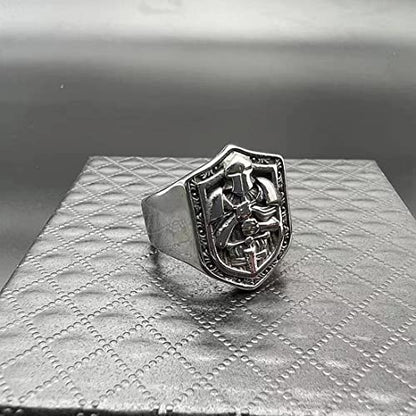 Knights Cross Sword Armor Shield Templar Rings for men Biker 316 Stainless Steel Rings Paladin Worrior Hunter style Iced Out Jewelry Punk Ring Hip Hop Heavy Metal mens fashion rings - size: 9
