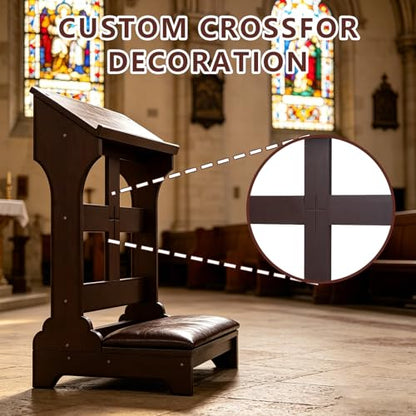 Prayer Kneeler Bench, Solid Wood Prayer Bench with Padded Kneeling Cushion and Bible Holder Shelf, Christian Kneeling Benches for Home Church Worship Meditation and Religious Prayer Room Furniture