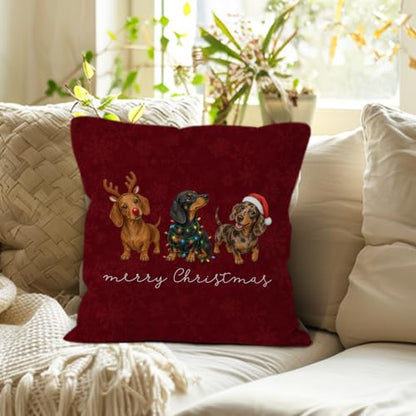 Merry Christmas Dachshund Throw Pillow Covers 18x18 Home Decor - color: Dachshund