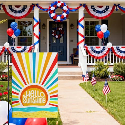 Hello Sunshine Summer Garden Flag Double Sided Burlap 12x18in - color: Orange Hello Sunshine