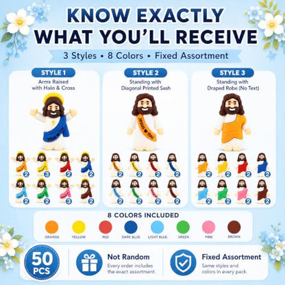 50 Pack Little Jesus Figures, Mini Jesus Loves You Figurines - color: Multicolor – 50 Pcs + 2 Bookmarks