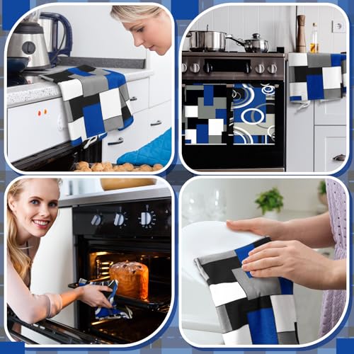 Boyiee 6 Pcs Modern Geometric Kitchen Towels - color: Black and Blue
