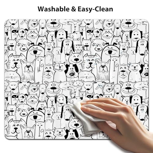 Dogs and Cats Cartoon Inspired Design Mouse Pad, Black and White Desk Mat - color: Black White