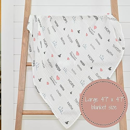 LollyBanks Muslin Swaddle Blankets, 100% Organic Cotton Receiving Blanket - color: Inspirational Text