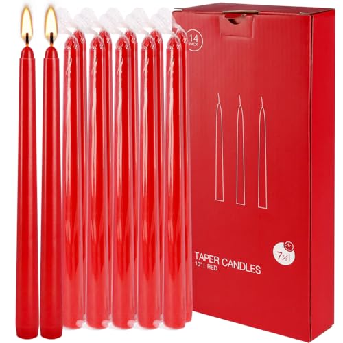 14 Pack 10 Inch Red Taper Candles - Dripless Smokeless 7.5 Hour Burn for Christmas & Wedding - color: red-10”14pcs